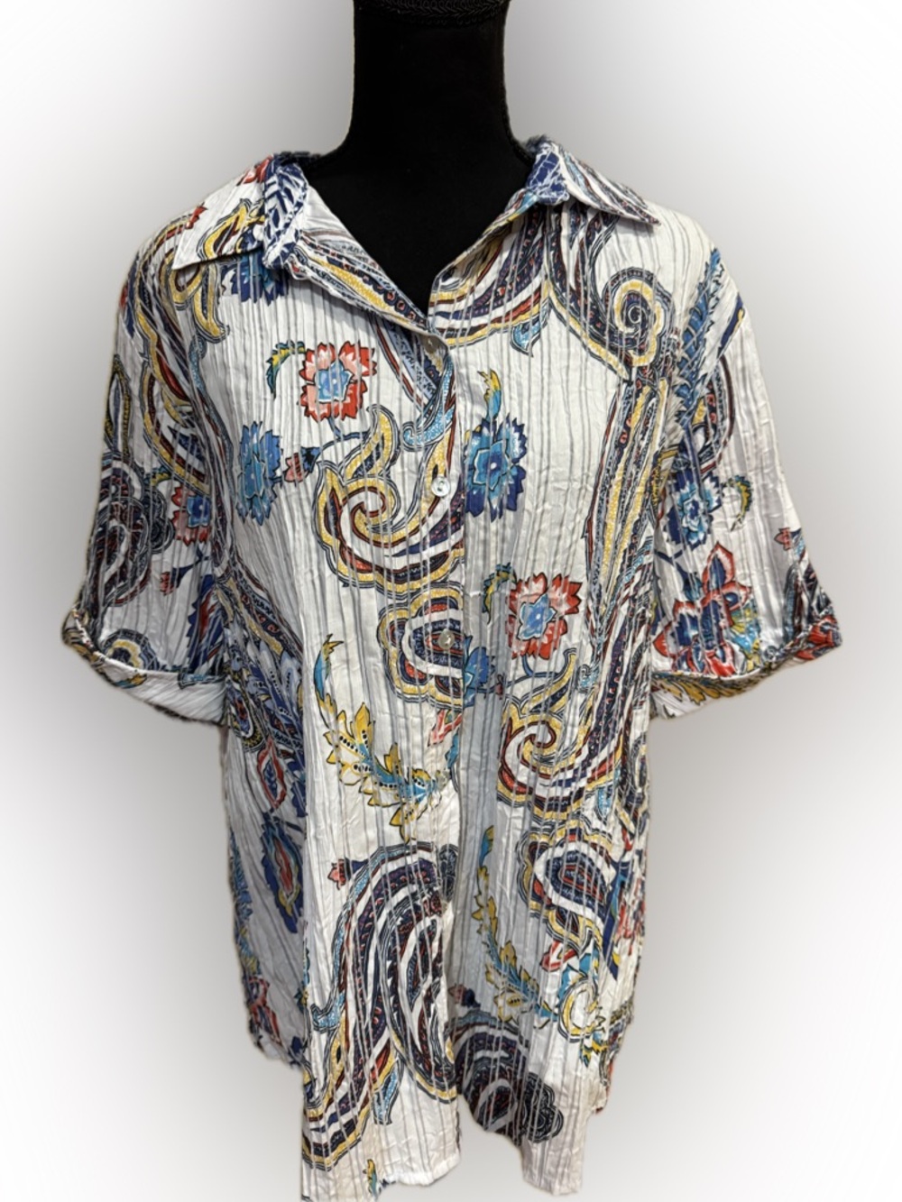 Allison Daley White Paisley Floral Button-Up Blouse